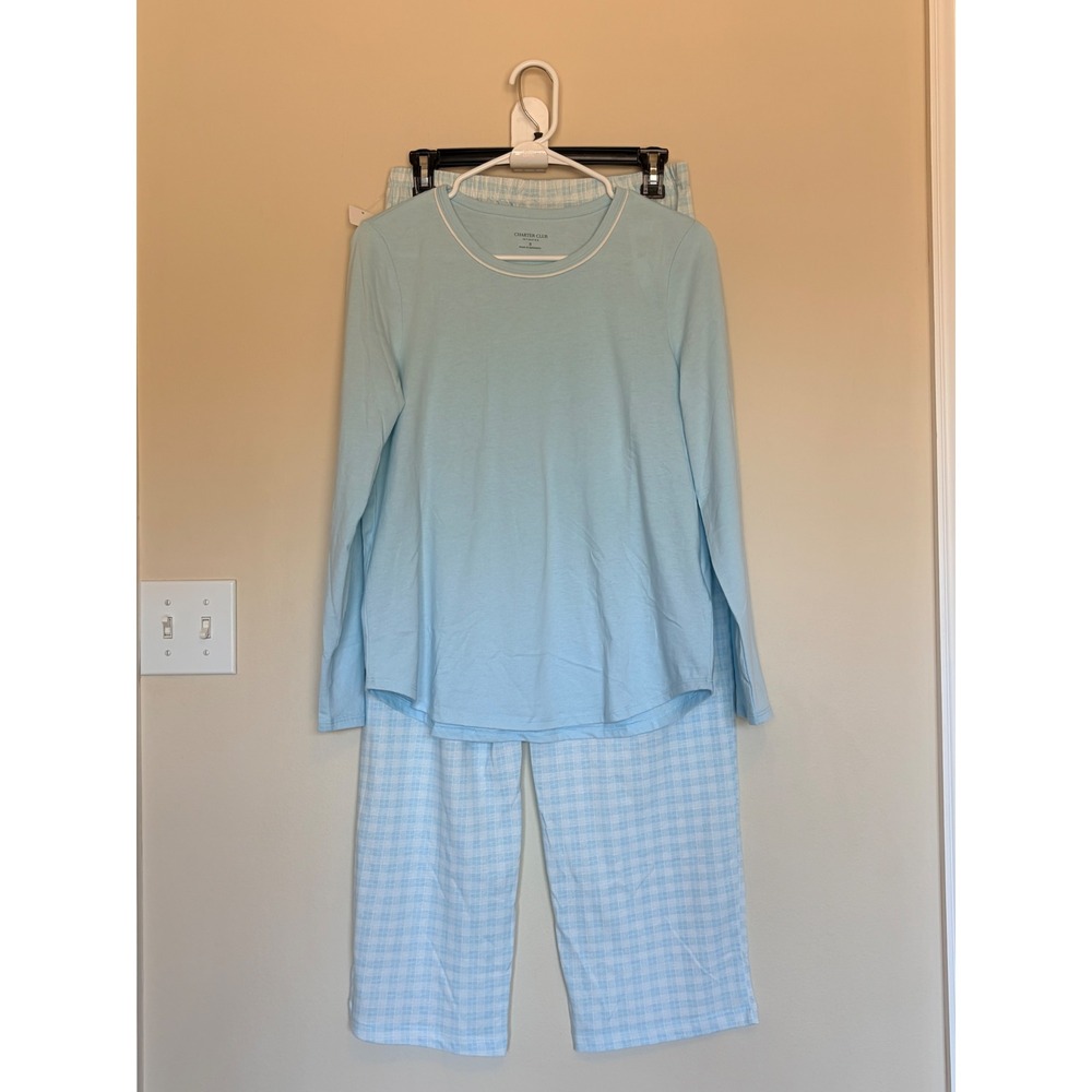 Charter Club Intimates Dawn Plaid Blue 2pc Pajama Sleep Lounge Set Small NEW NWT